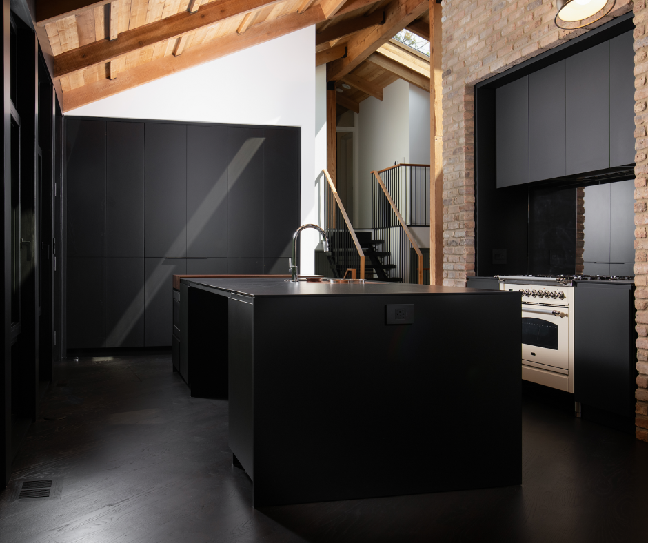 Matte black cabinetry with a very sleek and modern design for a kitchen